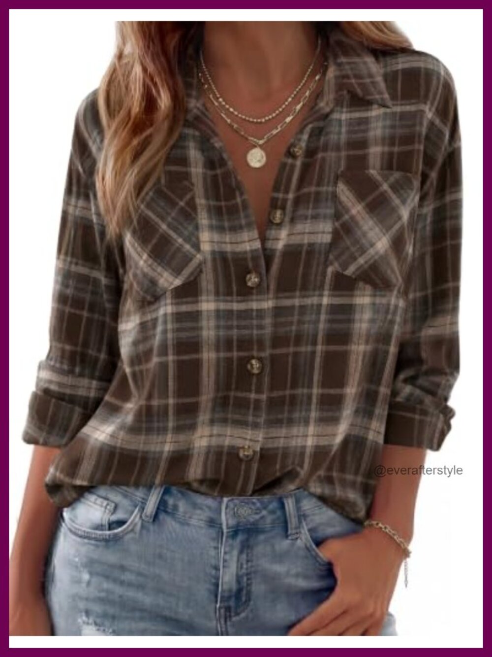 Womens Plaid Flannel Shirt Long Sleeve Button Down Casual Fall Top